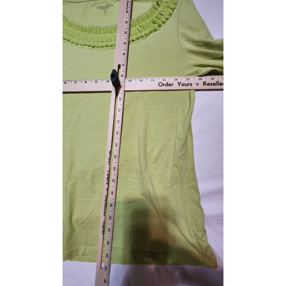 Coldwater Creek Smocked Neck Top S Lime Green 3/4 Sleeve Cottagecore Minimalist - Picture 6 of 7